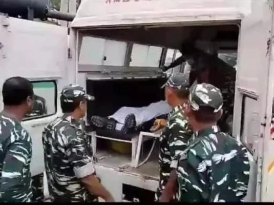 Scene of the overturned CRPF bus at Bastanar Ghat in Chhattisgarh, where multiple soldiers were injured in the accident.