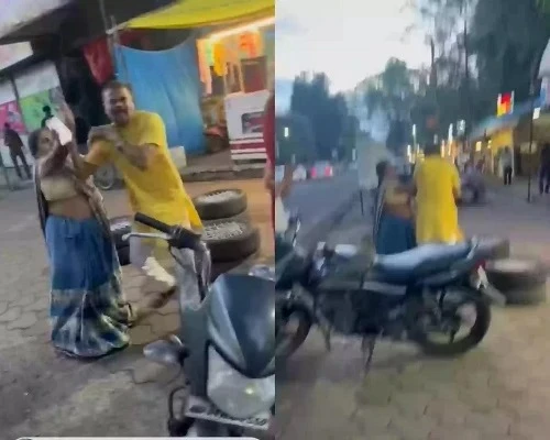 भोपाल के हॉकर्स कॉर्नर पर वार्ड 48 के बीजेपी पार्षद अरविंद वर्मा की दो महिलाओं द्वारा सरेराह पिटाई, वसूली के आरोपों का विरोध करते हुए।