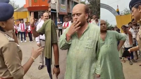 आदित्य विक्रम सिंह, दिग्विजय सिंह के भतीजे, राघौगढ़ में पुलिस अधिकारियों और कॉलेज स्टाफ के साथ अभद्र व्यवहार करते हुए।