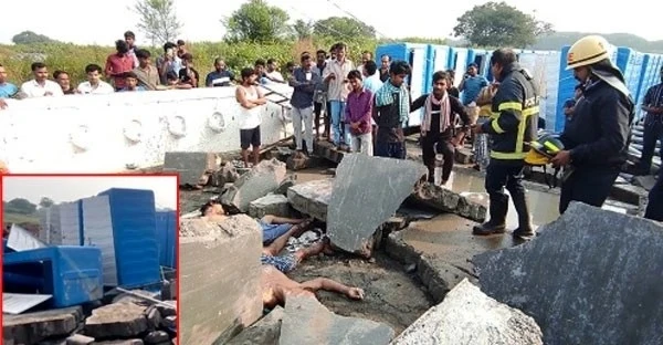 पिंपरी चिंचवाड़, पुणे में पानी टंकी गिरने से हादसे की तस्वीर, जिसमें पांच मजदूरों की मौत और अन्य घायल हुए