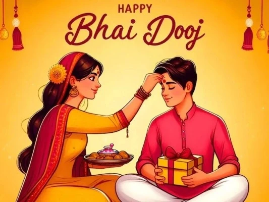 दीपावली के पांच दिवसीय पर्व के अंतिम दिन भाई दूज पर भाई-बहन का तिलक समारोह, शुभ मुहूर्त के अनुसार।
