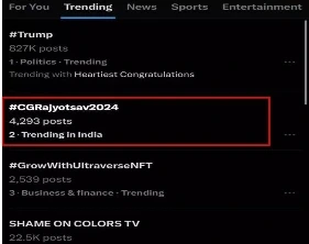 CG News: सोशल मीडिया एप एक्स पर आज छत्तीसगढ़ राज्योत्सव-2024 देशभर में दूसरे नंबर पर ट्रेंड करता रहा है। तीन दिवसीय इस राज्योत्सव का भव्य आयोजन 4 नवम्बर से 6 नवम्बर तक