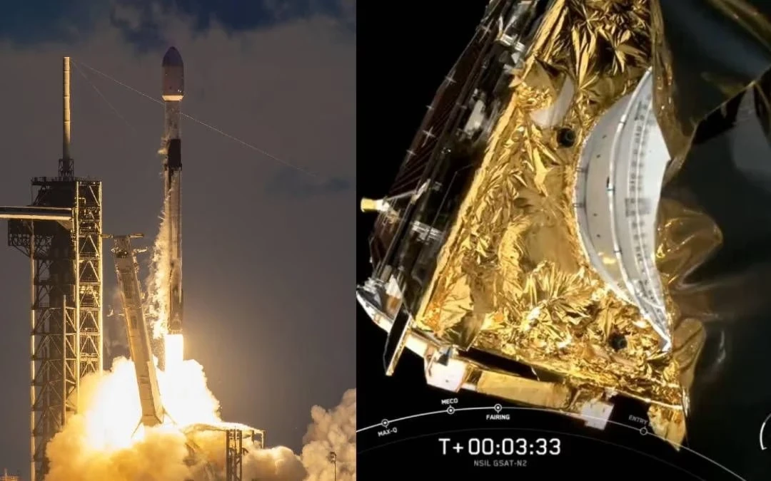 ISRO GSAT-N2 सैटेलाइट फाल्कन 9 रॉकेट के जरिए लॉन्च करते हुए