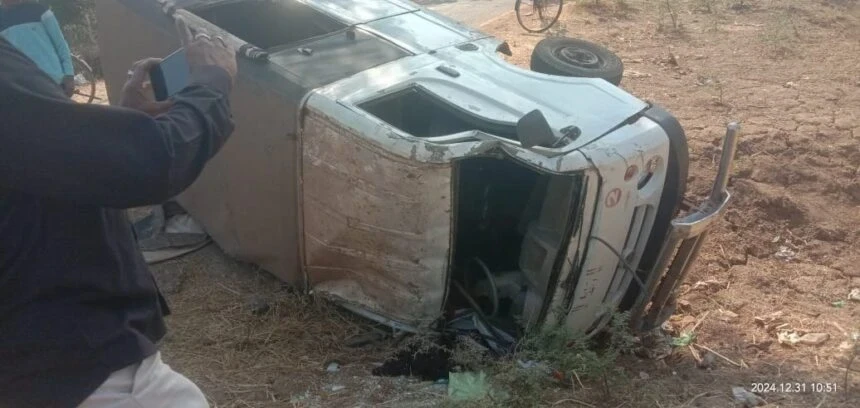A tragic road accident in Balod, Chhattisgarh, where a school van carrying students overturned, leading to the death of a 12-year-old and injuring four others. The students were from Atmanand School.