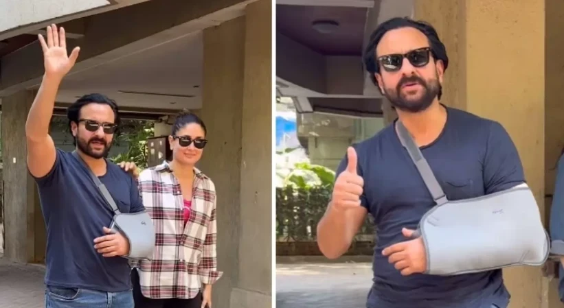 बॉलीवुड एक्टर सैफ अली खान पर हुए चाकू हमले के बाद अस्पताल से डिस्चार्ज होकर घर लौटते हुए।