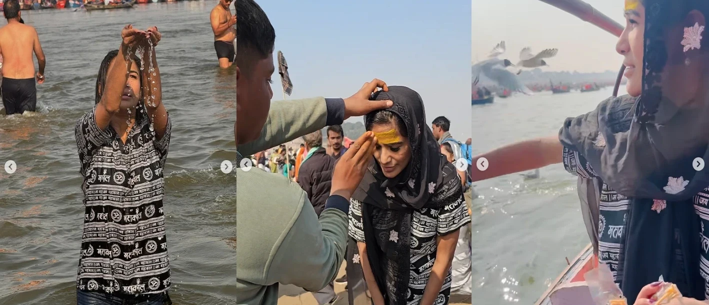 महाकुंभ 2025 में बॉलीवुड एक्ट्रेस पूनम पांडे ने मौनी अमावस्या पर संगम में स्नान किया, सोशल मीडिया पर तस्वीरें और वीडियो साझा किए।