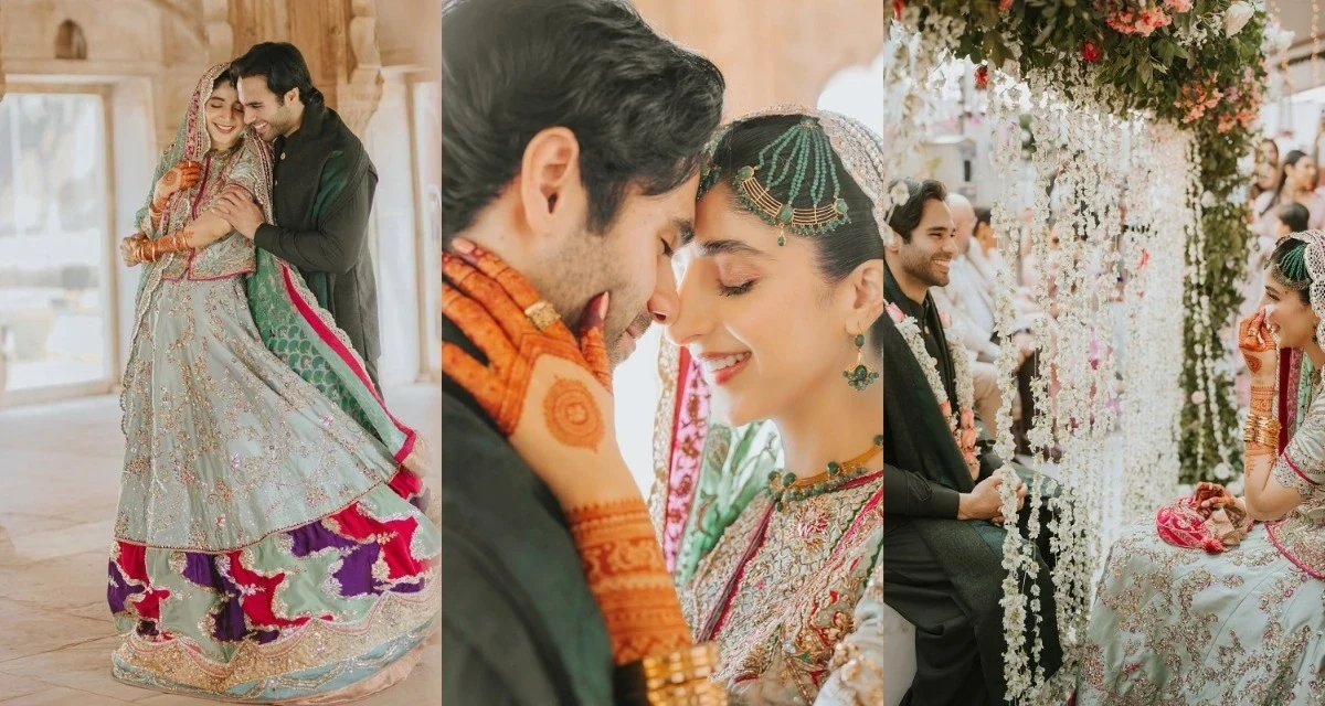 मावरा होकेन और आमिर गिलानी की शादी की पहली तस्वीरें सोशल मीडिया पर वायरल हो रही हैं। इस खूबसूरत जोड़ी ने 5 फरवरी को निकाह किया, जिसमें मावरा नीले रंग के लहंगे में नजर आईं और आमिर गिलानी काले कुर्ते में।