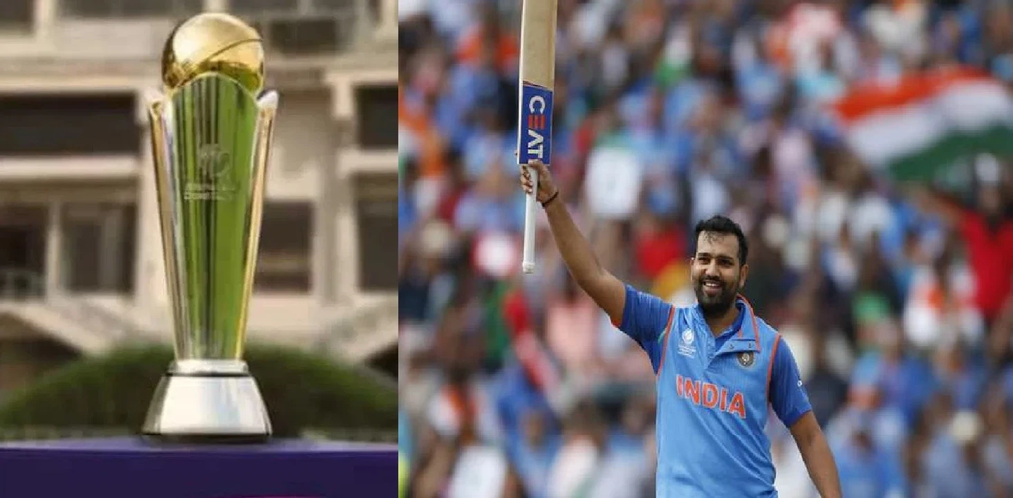 Image of cricket players celebrating on the field during a Champions Trophy match