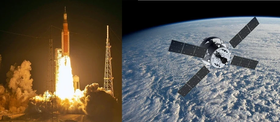 Orion spacecraft NASA के साथ Artemis II mission NASA के अंतरिक्ष यात्री पृथ्वी की कक्षा से बाहर निकलकर चंद्रमा की ओर यात्रा करते हुए