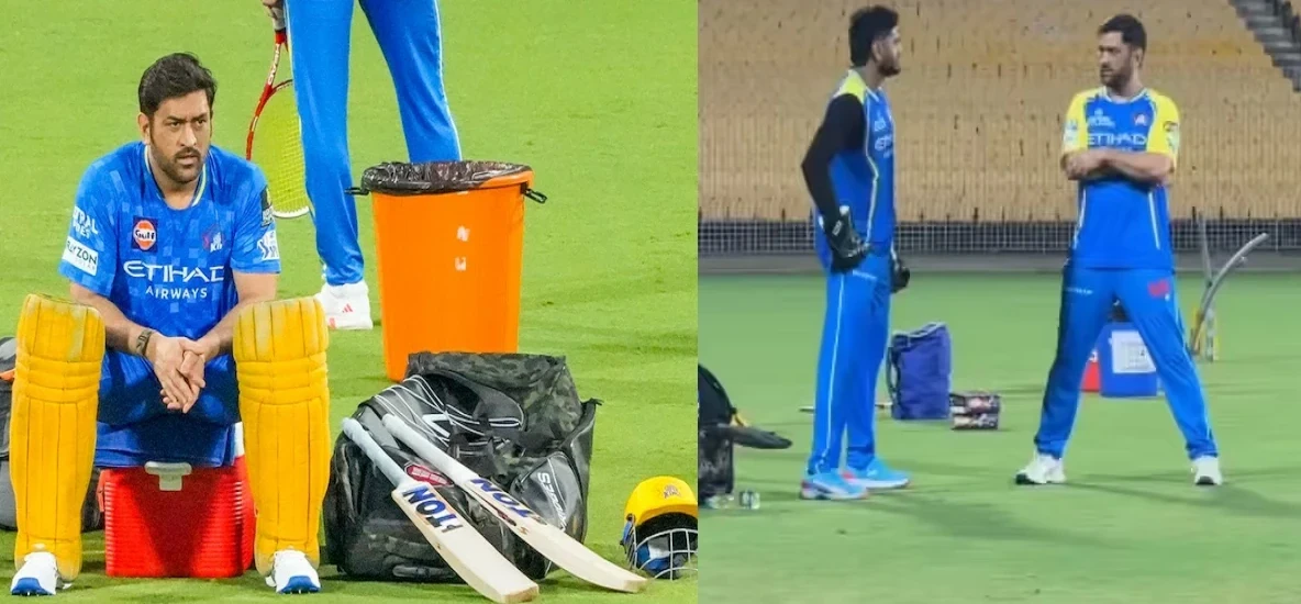 MS धोनी नेट्स में बैटिंग करते हुए