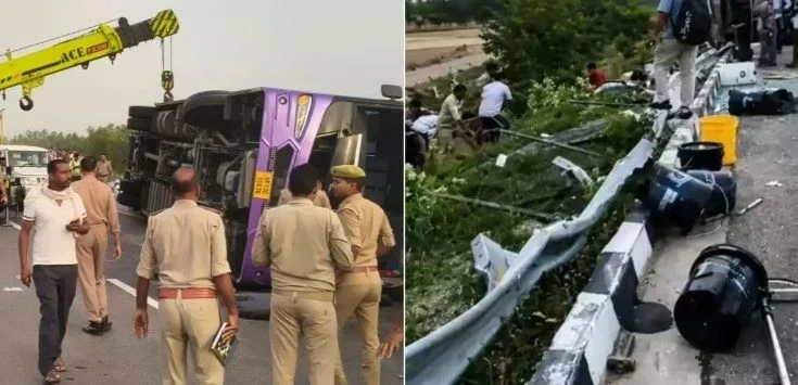 Unnao Bus Accident, Lucknow-Agra Expressway, Double-Decker Bus Overturns, Unnao Road Accident, Bus Bound for Bihar Crashes, Death of Sub-Inspector, Death of Prisoner, UP Road Accident, Expressway Accident, Bus Crash