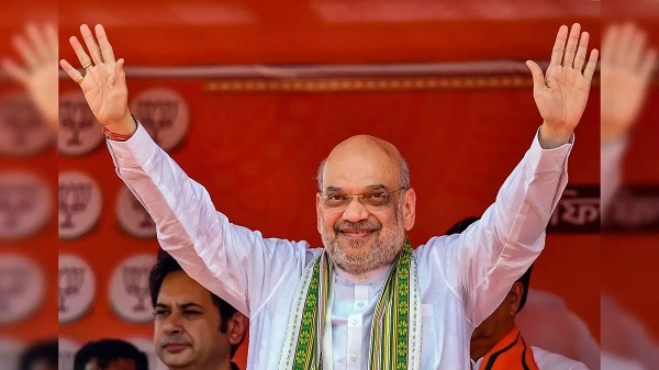 "Union Home Minister Amit Shah addressing a review meeting in Raipur, where he announced a Rs 30 crore grant for the modernization of Chhattisgarh police and praised the state's success in anti-Maoist operations."