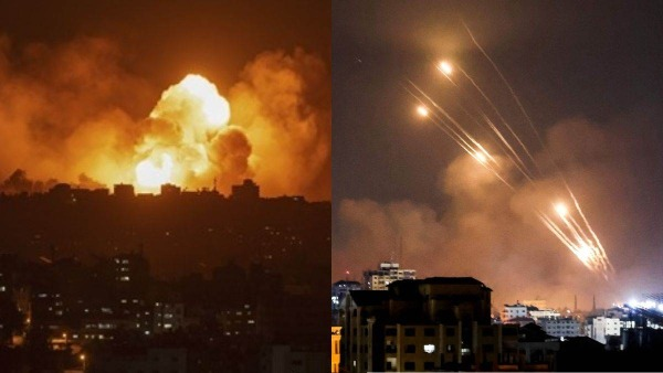 "Israeli fighter jets conducting air strikes on Hezbollah positions in southern Lebanon following a major rocket attack on Israeli military bases."