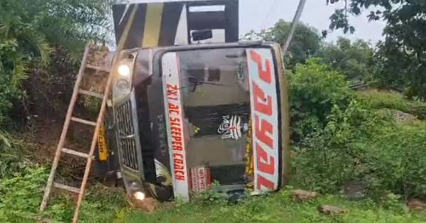 "Bus accident in Sukma: A passenger bus overturned and got stuck in a ditch in Chhindgarh, leading to emergency response by CRPF and police. All passengers were safely rescued."